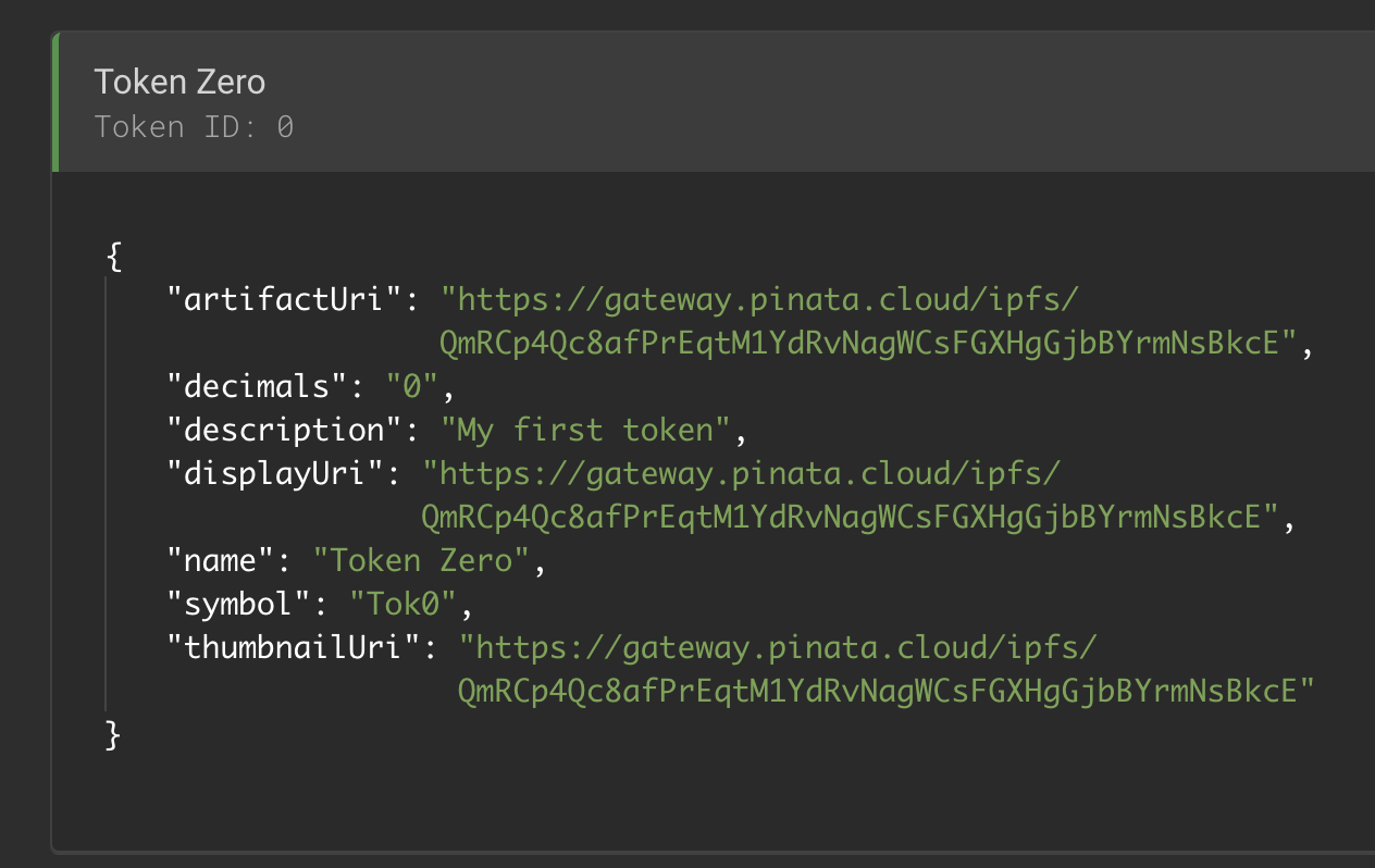 The metadata of one token